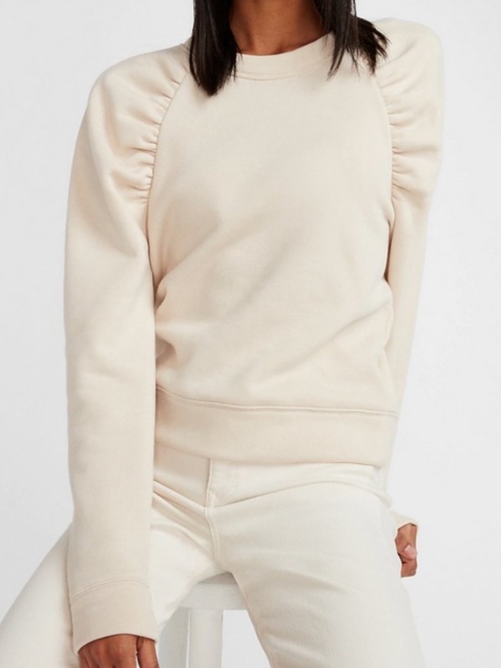 Express Tops - EXPRESS Ruched Sleeve Crew Neck Pullover Sweatshirt